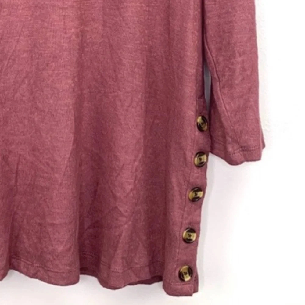 Bobeau Side Button Fleece Pullover Blouse Top 2X Red Rose Mauve Begonia Plus - Picture 3 of 5